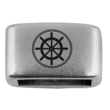 Spacer with engraving "Steering wheel", 14 x 8.5 mm, silver-plated, suitable for 5 mm sail rope