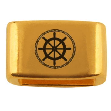 Spacer with engraving "Steering wheel", 14 x 8.5 mm, gold-plated, suitable for 5 mm sail rope