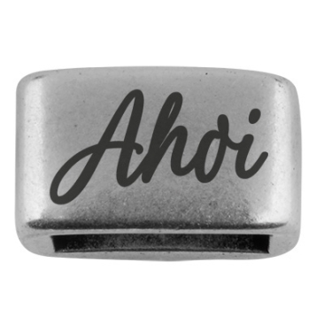 Spacer with engraving "Ahoy", 14 x 8.5 mm, silver-plated, suitable for 5 mm sail rope