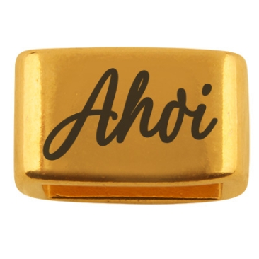 Zwischenstück mit Gravur "Ahoi", 14 x 8,5 mm, vergoldet, geeignet für 5 mm Segelseil