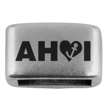 Spacer with engraving "Ahoy", 14 x 8.5 mm, silver-plated, suitable for 5 mm sail rope
