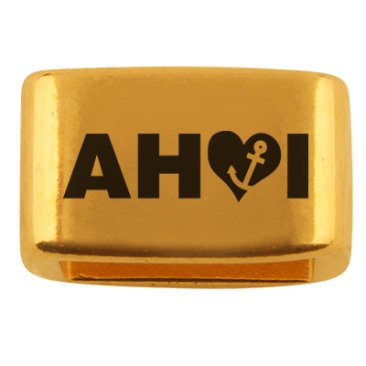 Spacer with engraving "Ahoy", 14 x 8.5 mm, gold-plated, suitable for 5 mm sail rope