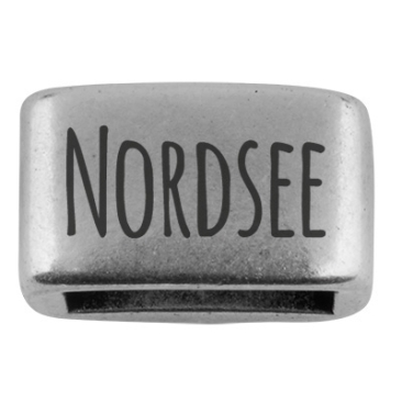 Spacer with engraving "Nordsee", 14 x 8.5 mm, silver-plated, suitable for 5 mm sail rope