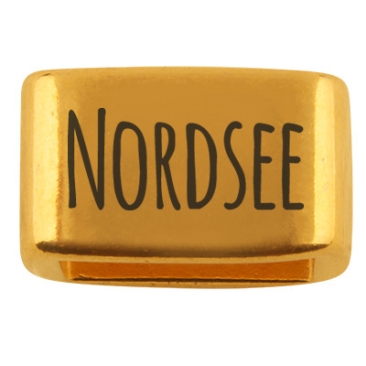 Spacer with engraving "Nordsee", 14 x 8.5 mm, gold-plated, suitable for 5 mm sail rope