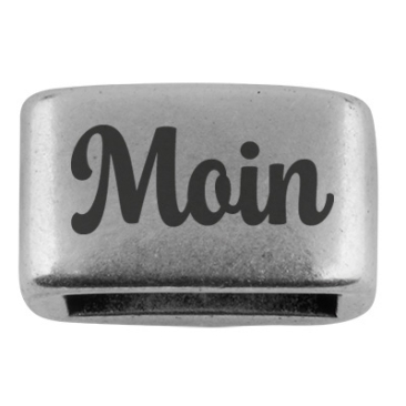 Spacer with engraving "Moin", 14 x 8.5 mm, silver-plated, suitable for 5 mm sail rope