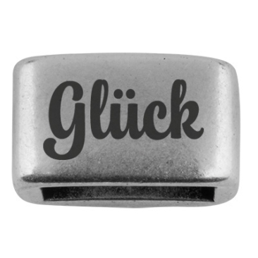 Afstandhouder met gravure "Glück", 14 x 8,5 mm, verzilverd, geschikt voor 5 mm zeiltouw