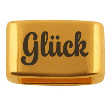 Spacer with engraving "Glück", 14 x 8.5 mm, gold-plated, suitable for 5 mm sail rope