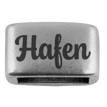 Spacer with engraving "Hafen" (harbour), 14 x 8.5 mm, silver-plated, suitable for 5 mm sail rope