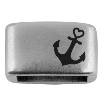 Spacer with engraving "Anchor", 14 x 8.5 mm, silver-plated, suitable for 5 mm sail rope