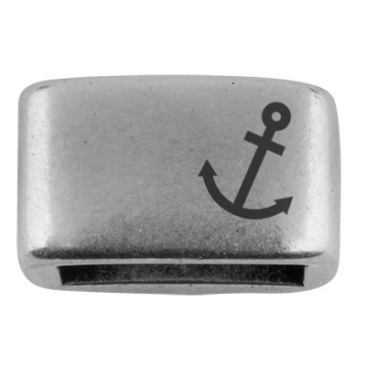Spacer with engraving "Anchor", 14 x 8.5 mm, silver-plated, suitable for 5 mm sail rope