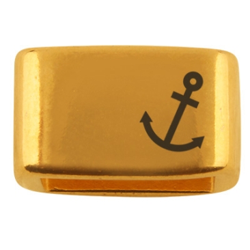 Spacer with engraving "Anchor", 14 x 8.5 mm, gold-plated, suitable for 5 mm sail rope