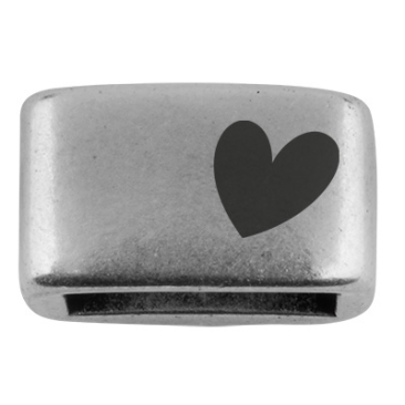 Spacer with engraving "Heart", 14 x 8.5 mm, silver-plated, suitable for 5 mm sail rope