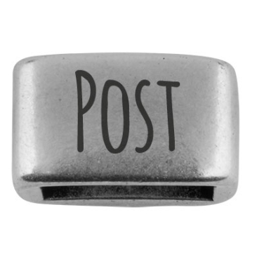Spacer with engraving "Post", 14 x 8.5 mm, silver-plated, suitable for 5 mm sail rope
