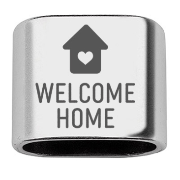 Pièce intermédiaire avec gravure "Welcome Home", 20 x 24 mm, argentée, convient pour corde à voile de 10 mm