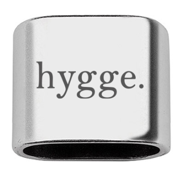 Afstandhouder met gravure "Hygge.", 20 x 24 mm, verzilverd, geschikt voor 10 mm zeiltouw