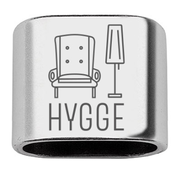 Pièce intermédiaire avec gravure "Hygge", 20 x 24 mm, argentée, convient pour corde à voile de 10 mm