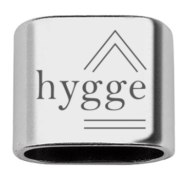Pièce intermédiaire avec gravure "Hygge", 20 x 24 mm, argentée, convient pour corde à voile de 10 mm
