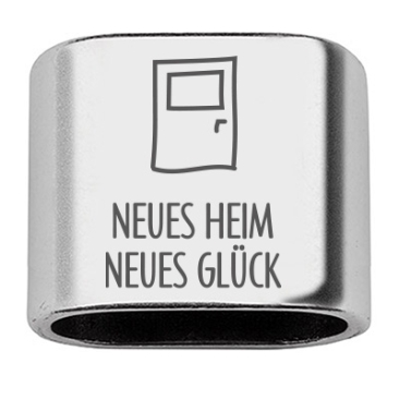 Zwischenstück mit Gravur "Neues Heim, Neues Glück", 20 x 24 mm, versilbert, geeignet für 10 mm Segelseil
