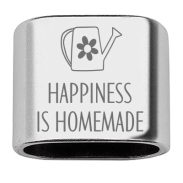 Tussenstukje met gravure "Happiness Is Homemade", 20 x 24 mm, verzilverd, geschikt voor 10 mm zeiltouw