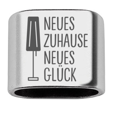 Zwischenstück mit Gravur "Neues Zuhause, Neues Glück", 20 x 24 mm, versilbert, geeignet für 10 mm Segelseil