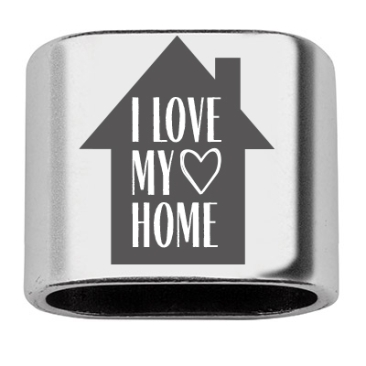 Intermediate piece with engraving "I Love my Home", 20 x 24 mm, silver-plated, suitable for 10 mm sail rope