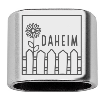 Tussenstuk met gravure "Daheim", 20 x 24 mm, verzilverd, geschikt voor 10 mm zeiltouw