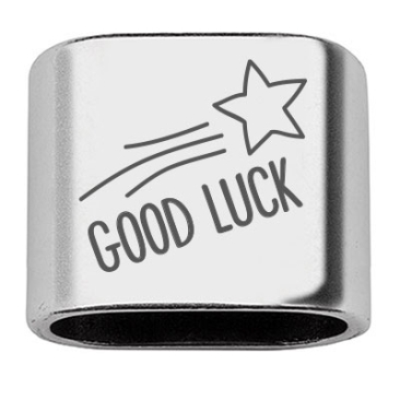 Spacer with engraving "Good Luck", 20 x 24 mm, silver-plated, suitable for 10 mm sail rope