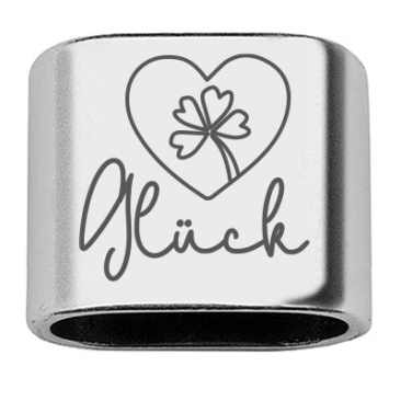 Intermediate piece with engraving "Glück" with heart, 20 x 24 mm, silver-plated, suitable for 10 mm sail rope