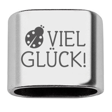 Intermediate piece with engraving "Good luck" with ladybird, 20 x 24 mm, silver-plated, suitable for 10 mm sail rope