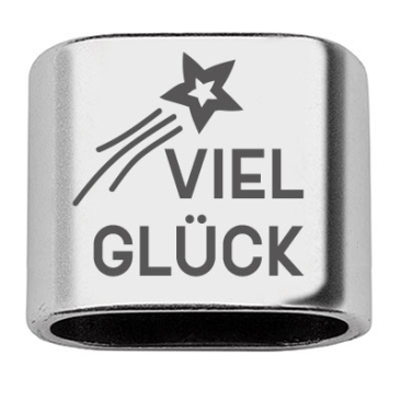 Intermediate piece with engraving "Good luck" with star, 20 x 24 mm, silver-plated, suitable for 10 mm sail rope