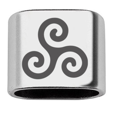 Intermediate piece with engraving "Triskele" Celtic symbol of luck, 20 x 24 mm, silver-plated, suitable for 10 mm sail rope