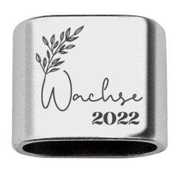 Intermediate piece with engraving "Wachse 2022", 20 x 24 mm, silver-plated, suitable for 10 mm sail rope