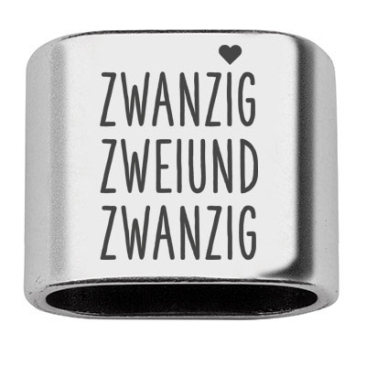 Pièce intermédiaire avec gravure "Zwanzigzweiundzwanzig", 20 x 24 mm, argenté, convient pour corde à voile de 10 mm