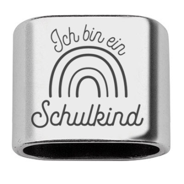 Intermediate piece with engraving "I am a schoolchild", 20 x 24 mm, silver-plated, suitable for 10 mm sail rope