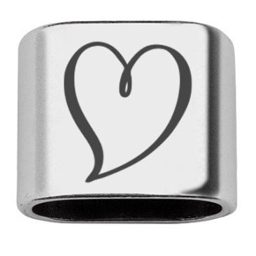 Intermediate piece with engraving "Heart", 20 x 24 mm, silver-plated, suitable for 10 mm sail rope