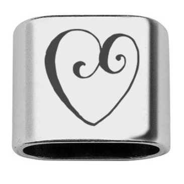 Intermediate piece with engraving "Heart", 20 x 24 mm, silver-plated, suitable for 10 mm sail rope