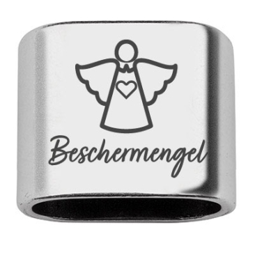 Pièce intermédiaire avec gravure "Beschermengel", 20 x 24 mm, argentée, convient pour corde à voile de 10 mm