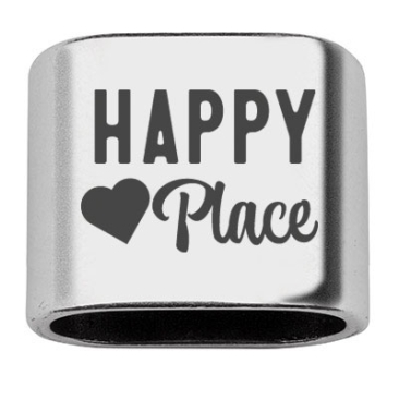 Intermediate piece with engraving "Happy Place", 20 x 24 mm, silver-plated, suitable for 10 mm sail rope