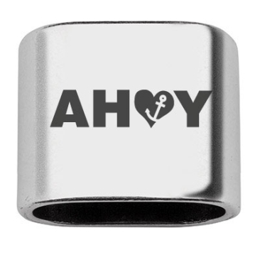 Spacer with engraving "Ahoy", 20 x 24 mm, silver-plated, suitable for 10 mm sail rope