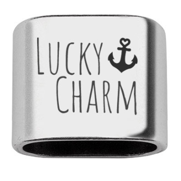 Intermediate piece with engraving "Lucky Charm", 20 x 24 mm, silver-plated, suitable for 10 mm sail rope