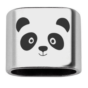 Pièce intermédiaire avec gravure "Panda", 20 x 24 mm, argentée, convient pour corde à voile de 10 mm