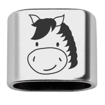 Adapter with engraving "Horse", 20 x 24 mm, silver-plated, suitable for 10 mm sail rope