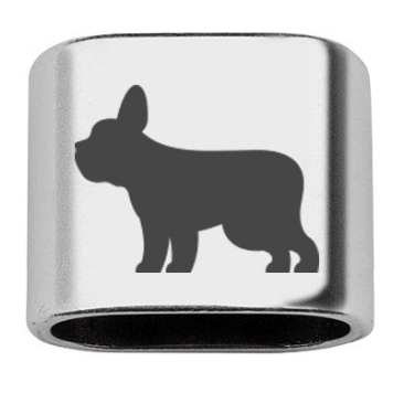 Zwischenstück mit Gravur Hunderassen "Französische Bulldogge", versilbert, 20 x 24 mm, geeignet für 10 mm Segelseil