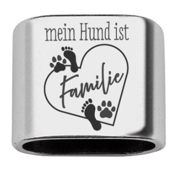 Zwischenstück mit Gravur "Mein Hund ist Familie", versilbert, 20 x 24 mm, geeignet für 10 mm Segelseil