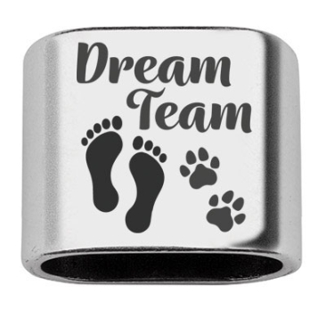 Zwischenstück mit Gravur "Dream Team" mit Hundepfote, versilbert, 20 x 24 mm, geeignet für 10 mm Segelseil