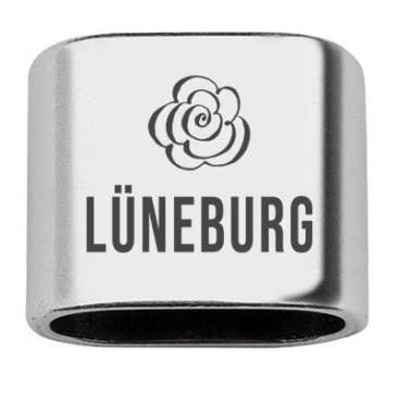 Zwischenstück mit Gravur "Lüneburg" mit Rose, 20 x 24 mm, versilbert, geeignet für 10 mm Segelseil