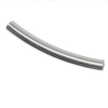 Metal bead curved tube, approx. 35 x 4 mm, silver-plated