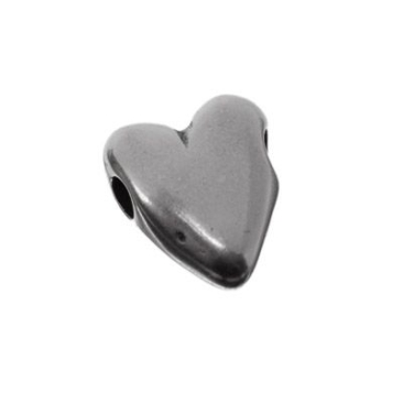 Metal bead heart, 9 x 11 mm silver plated