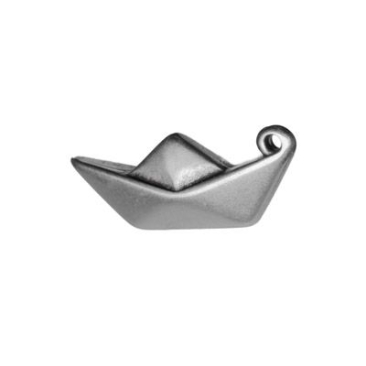 Metal pendant paper boat, 10 x 24.5 mm, silver plated