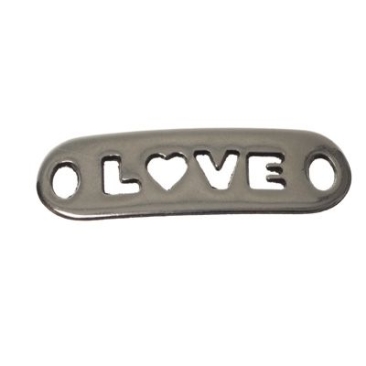 Metal pendant / bracelet connector, Love, 24 x 8 mm, silver-plated